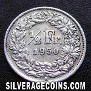 1950 B Swiss Silver Half Franc (Reverse)