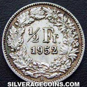 1952 B Swiss Silver Half Franc (Reverse)