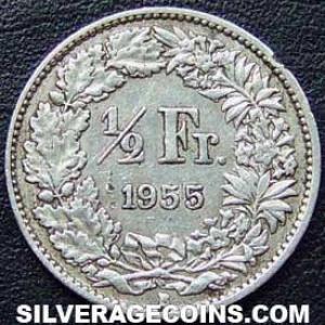 1955 B Swiss Silver Half Franc (Reverse)