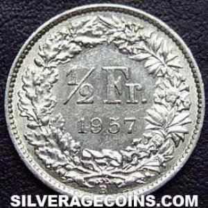 1957 B Swiss Silver Half Franc (Reverse)