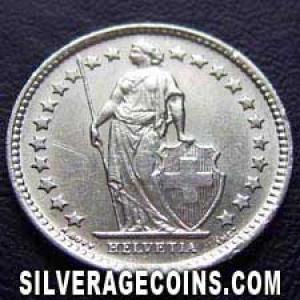 1958 B Swiss Silver Half Franc (Obverse)
