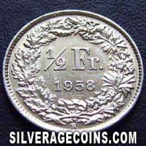 1958 B Swiss Silver Half Franc (Reverse)