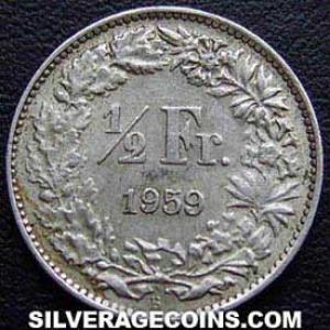 1959 B Swiss Silver Half Franc (Reverse)