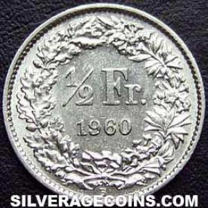 1960 B Swiss Silver Half Franc (Reverse)