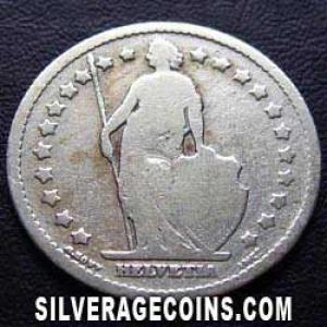 1877 B Swiss Silver Franc (Obverse)