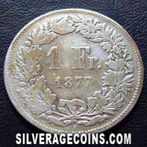 1877 B Swiss Silver Franc (Reverse)