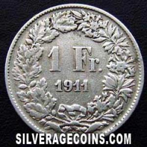 1911 B Swiss Silver Franc (Reverse)