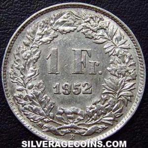 1952 B Swiss Silver Franc (Reverse)