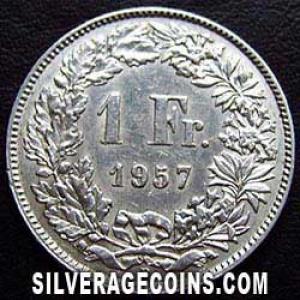 1957 B Swiss Silver Franc (Reverse)