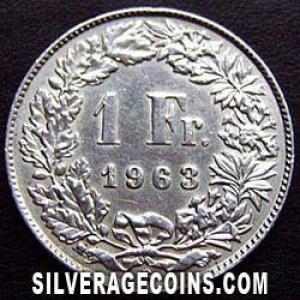 1963 B Swiss Silver Franc (Reverse)