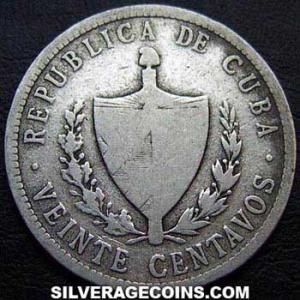 1916 Cuban Silver 20 Centavos (Obverse)