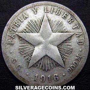 1916 Cuban Silver 20 Centavos (Reverse)