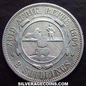 2 Chelines de Plata "ZAR" Sudafricanos 1894 (Reverso)