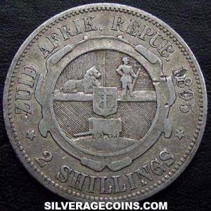 1895 South African Silver "ZAR" 2 Shillings (Reverse)