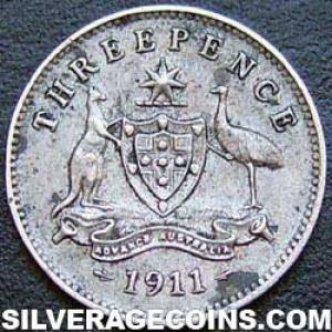 1911 (L) George V Australian Silver Threepence (Reverse)
