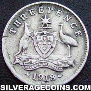 1918 M George V Australian Silver Threepence (Reverse)