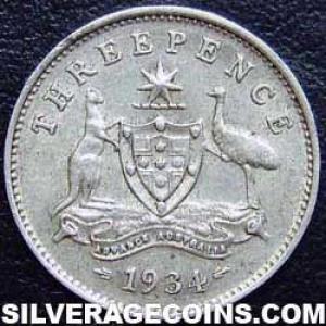 1934 (m) George V Australian Silver Threepence (Reverse)