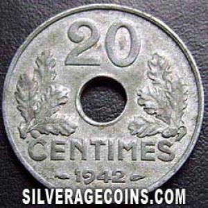 1942 French 20 Centimes (Vichy, light) (Reverse)