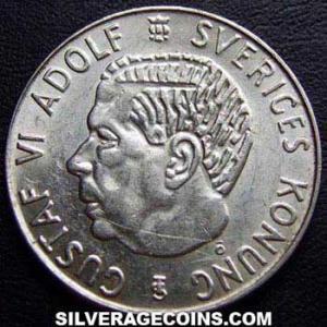 1961 TS Gustav VI Swedish Billon Krona (Obverse)