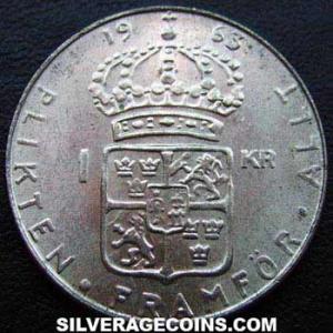 Corona de Vellón Sueca de Gustavo VI 1963 U (Reverso)
