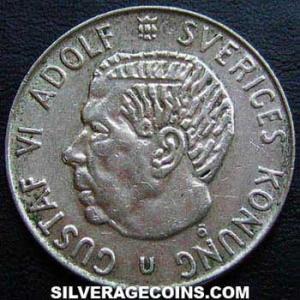Corona de Vellón Sueca de Gustavo VI 1965 U (Anverso)