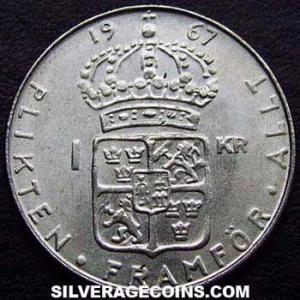 1967 U Gustav VI Swedish Billon Krona (Reverse)