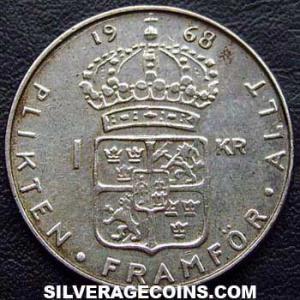 1968 U Gustav VI Swedish Billon Krona (Reverse)