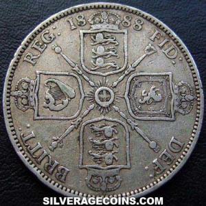Florín "Jubilee head" de Plata Británico de Victoria 1888 (Reverso)