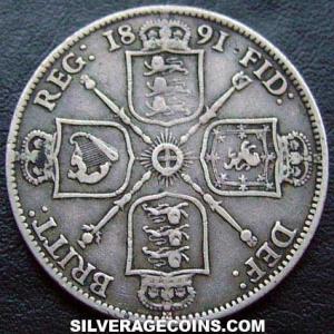 1891 Victoria British Silver "Jubilee head" Florin (Reverse)