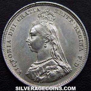 Chelín "Jubilee Small Head" de Plata Británico de Victoria 1887 (Anverso)