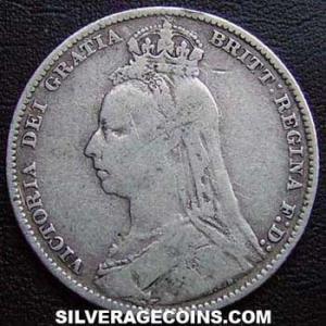 1892 Victoria British Silver "Jubilee Large Head" Shilling (Obverse)