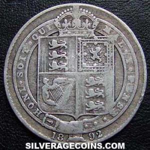 1892 Victoria British Silver "Jubilee Large Head" Shilling (Reverse)