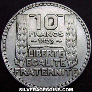10 Francos de Plata Franceses 1929 (Reverso)
