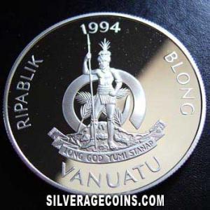 1994 Proof Vanuatuan Silver 50 Vatu (Queen Mother) (Obverse)