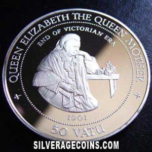 1994 Proof Vanuatuan Silver 50 Vatu (Queen Mother) (Reverse)