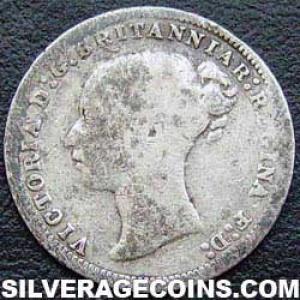 1874 Victoria British Silver "Young Head' Threepence (Obverse)