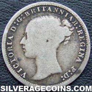 1873 Victoria British Silver "Young Head' Threepence (Obverse)