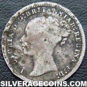 1875 Victoria British Silver "Young Head' Threepence (Obverse)