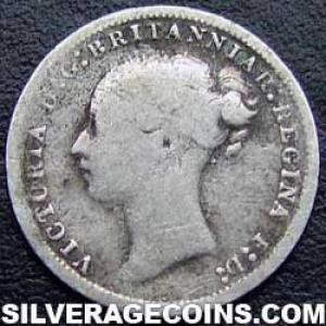 1879 Victoria British Silver "Young Head' Threepence (Obverse)