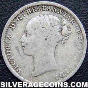 1883 Victoria British Silver "Young Head' Threepence (Obverse)