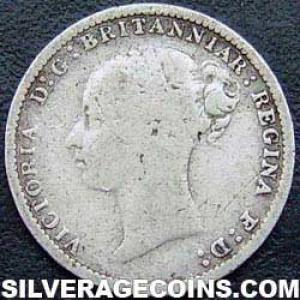 3 Peniques "Young Head" de Plata Británicos de Victoria 1885 (Anverso)