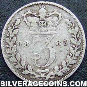 3 Peniques "Young Head" de Plata Británicos de Victoria 1885 (Reverso)