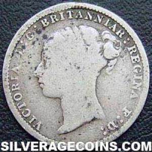 1887 Victoria British Silver "Young Head' Threepence (Obverse)
