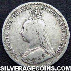 1889-3B Victoria British Silver "Jubilee Head" Threepence (Obverse)