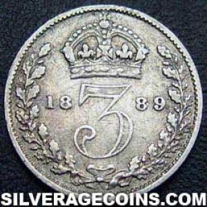 1889-3B Victoria British Silver "Jubilee Head" Threepence (Reverse)