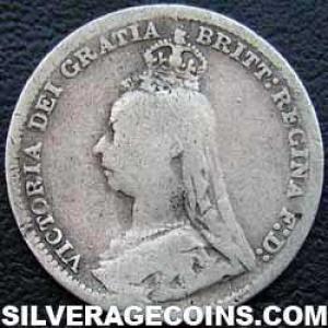 1890-3C Victoria British Silver "Jubilee Head" Threepence (Obverse)