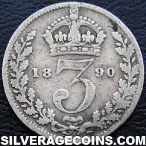 1890-3C Victoria British Silver "Jubilee Head" Threepence (Reverse)