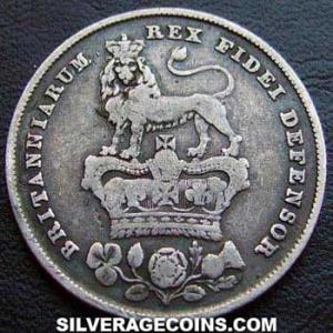 1826 George IV British Silver "Bare Head" Shilling (Reverse)