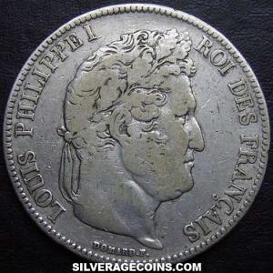 1832 A Louis Philippe I French Silver 5 Francs (Obverse)