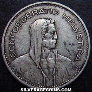 1931 B type 1 at 6 Swiss Silver 5 Francs (William Tell) (Obverse)